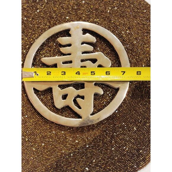 Vintage Brass Trivet Chinese Caligraphy 7.5" Wall Hanging Longevity Symbol - Picture 4 of 5